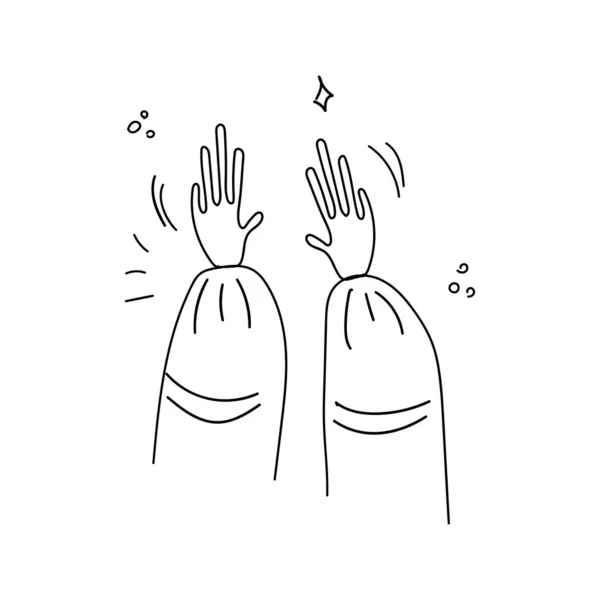 Zwarte Omtrek Menselijke Hand Applaus Klappende Ovatie Doodle Vector Hand — Stockvector