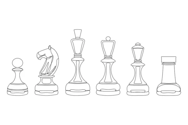 Шахматные Фигуры Черного Контура Изолированы Белом Фоне Плоском Стиле Набор — стоковый вектор