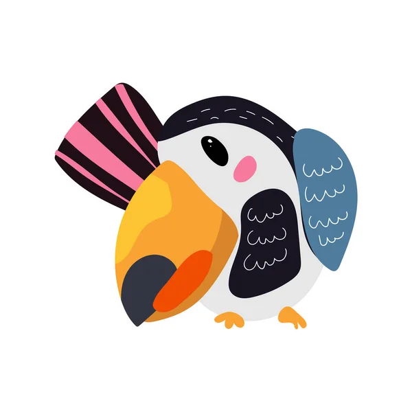 Toucan Bird Cartoon Character Cute Flat Vector Illustration Isolated White — Stock Vector
