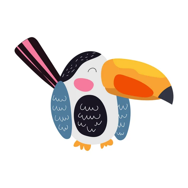 Toucan Vogel Stripfiguur Leuke Platte Vector Illustratie Geïsoleerd Witte Achtergrond — Stockvector