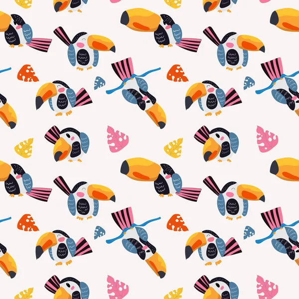 Motif Tropical Vectoriel Sans Couture Avec Des Toucans Des Feuilles — Image vectorielle