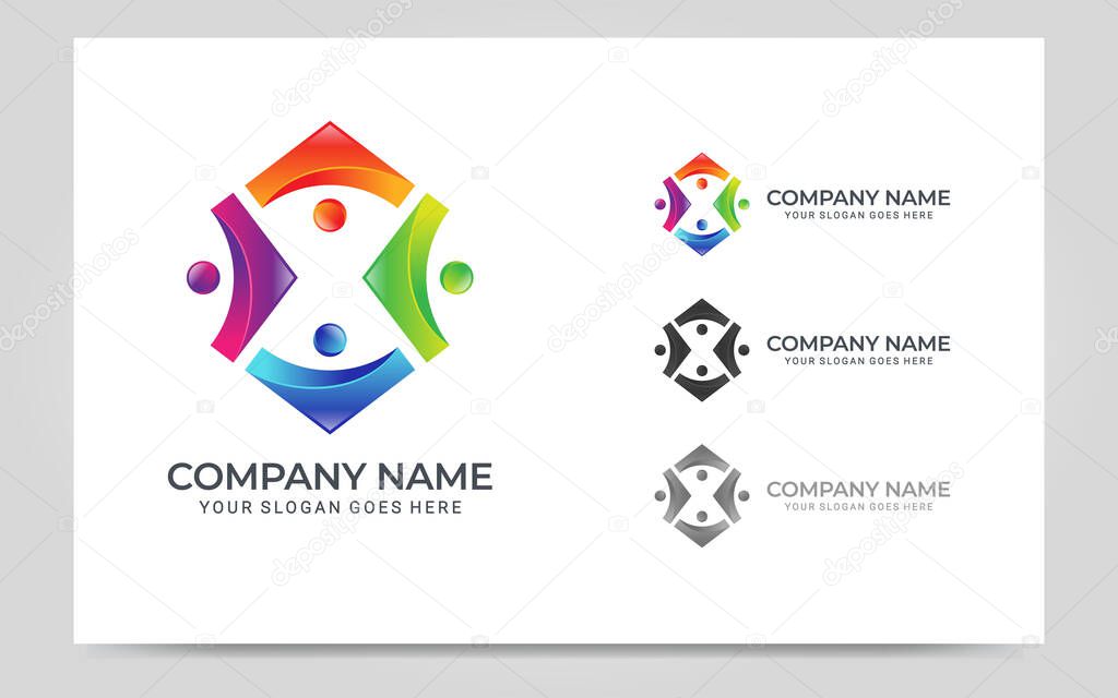 Abstract logo of people, business, foundation, community, human caring, health workers.