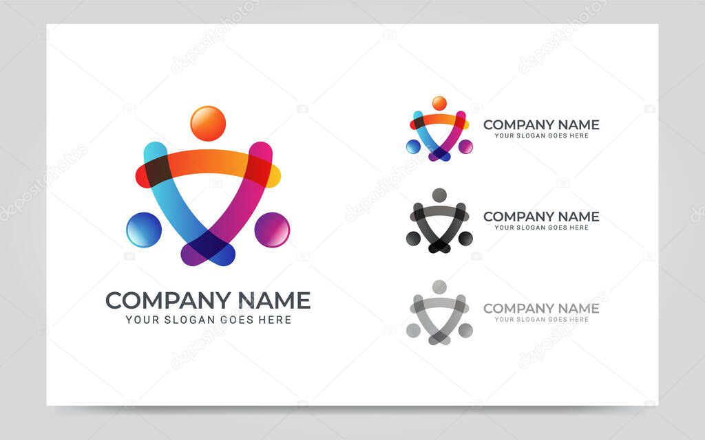 Abstract logo of people, business, foundation, community, human caring, health workers.