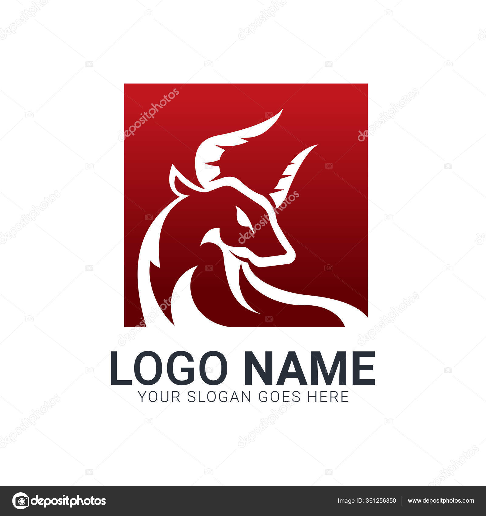 Red Bull Silhouette Square Shape Modern Bull Logo Design Stock Vector Image By C Nietz Studio