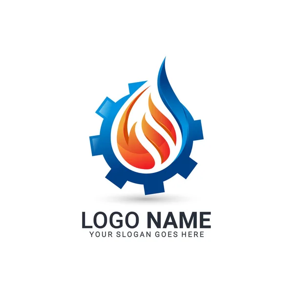 Diseño Del Logotipo Combinación Fuego Gas Engranajes — Vector de stock