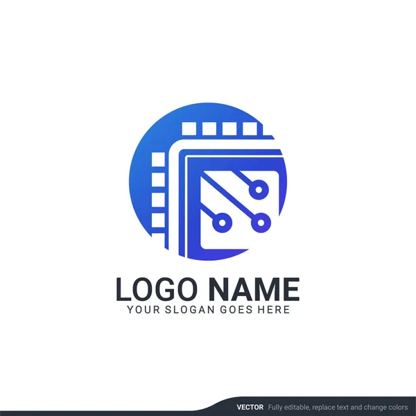 Kreative Abstrakte Digitale Technologie Symbol Logo Gestaltung Editierbarer Vektor — Stockvektor