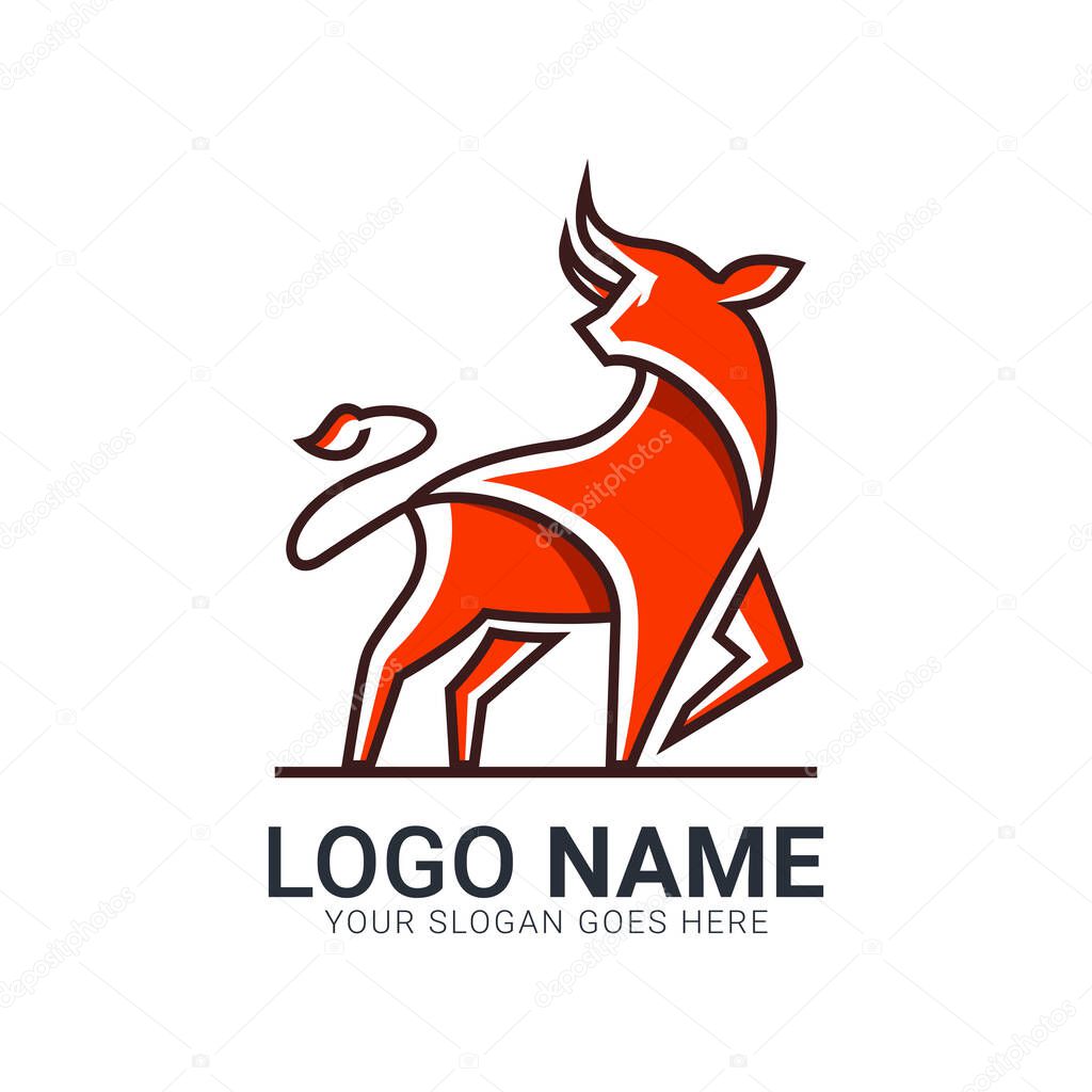 Bull logo with dark line and orange color. Modern Bull logo design.