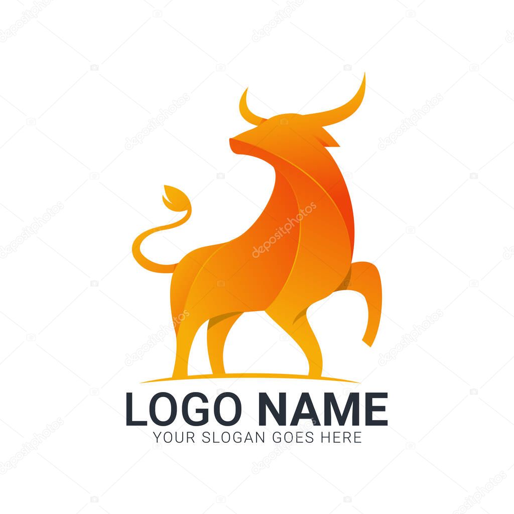 Bull with full orange gradient. Modern Bull logo design.