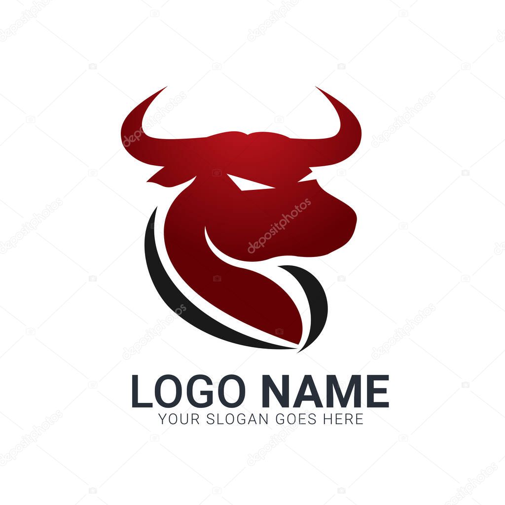 Red bull silhouette head. Modern bull logo design.