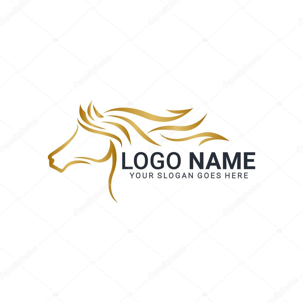 Modern gold abstract horse logo design. Animal logo design. Editable logo design