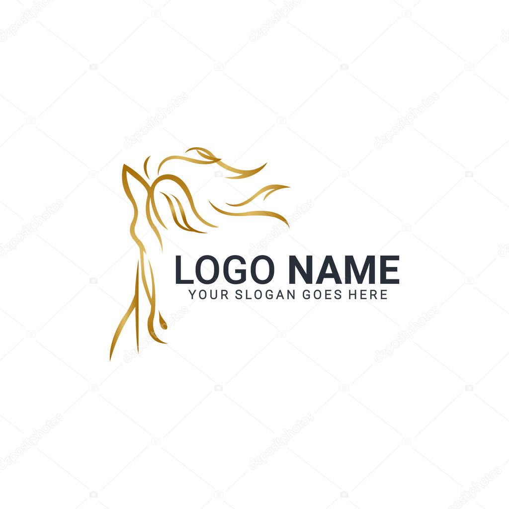 Modern gold abstract horse logo design. Animal logo design. Editable logo design