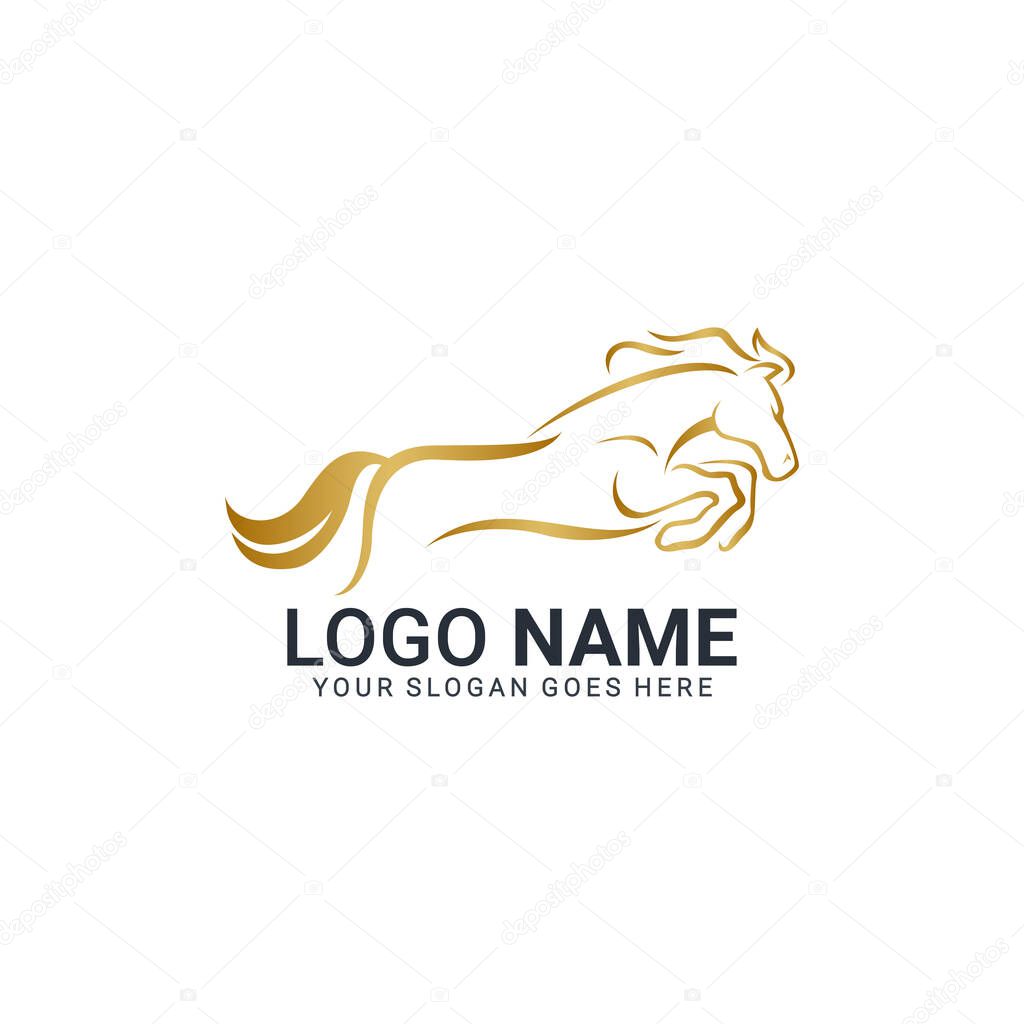 Modern gold abstract horse logo design. Animal logo design. Editable logo design