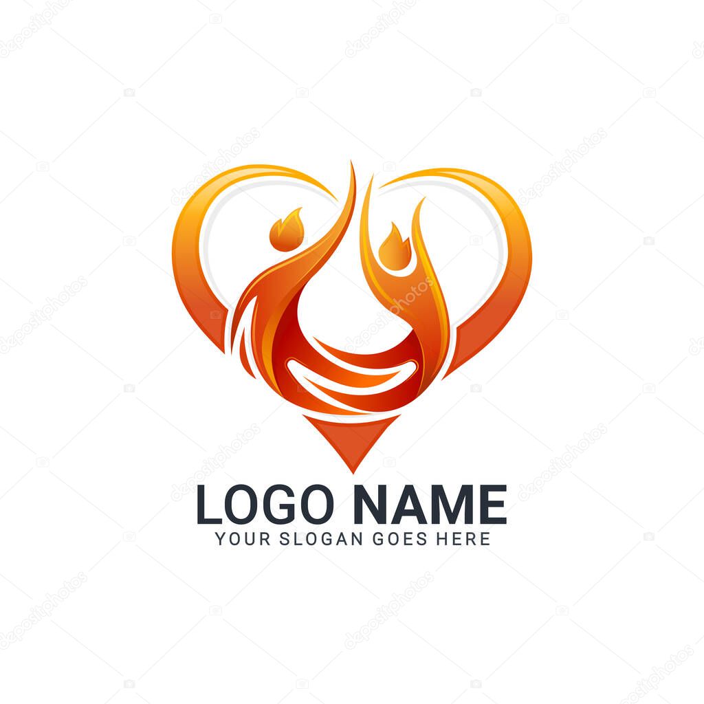 Two people with heart shape logo design