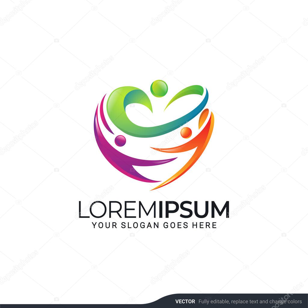 Modern people logo gather. Abstract symbol concept of community, reunion, business, foundation, community, human caring, people group, social relationship icon, charity logo design.