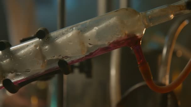 Filtration liquide dans un tube de verre, le gaz sort — Video