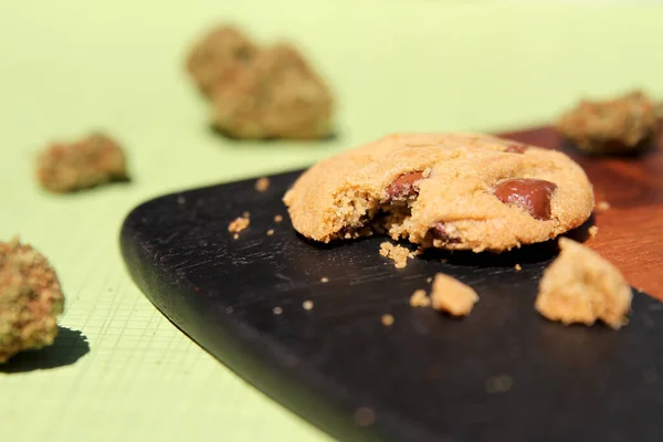 Chocolate Chip Cookie Baked Cannabis — Stock Photo, Image