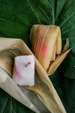 Traditional sweet dessert tamales in Chiapas, Mexico - Overhead clipart