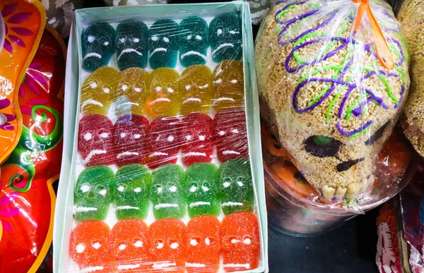 Gummy candy skulls for Day of the Dead holiday in Mexico City market