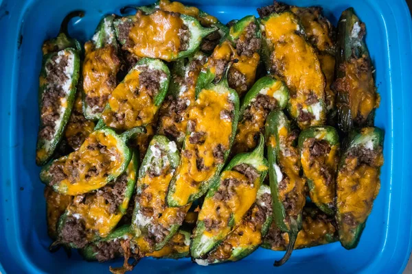 Tray of Homemade Jalapeno Poppers served at a party