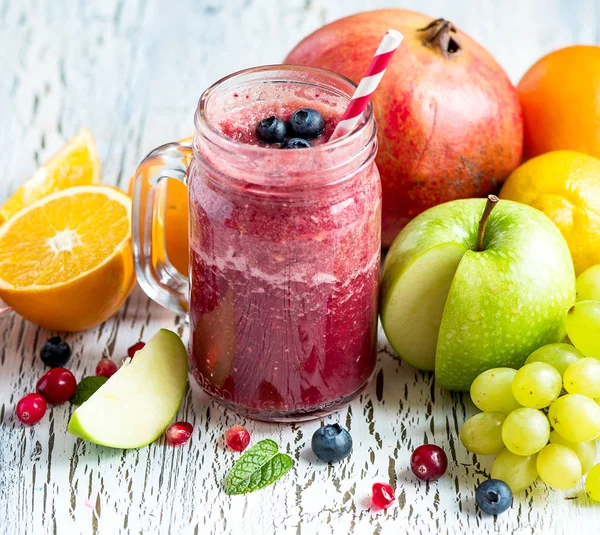 Berry and fruit smoothie, healthy detox vitamin iet or vegan foo — Stock Photo, Image