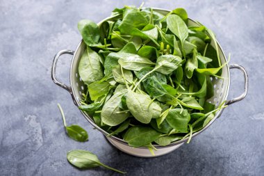 Taze ıspanak bir kase, yeşil, sağlıklı, vegan vegetaria bırakır.