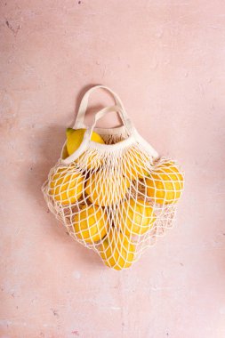 Sıfır Atık Eko Ağ Alışveriş Torbası Turunçgil meyveleri, limonlar