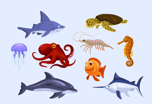 stilize karikatür sualtı hayvanlar kümesi