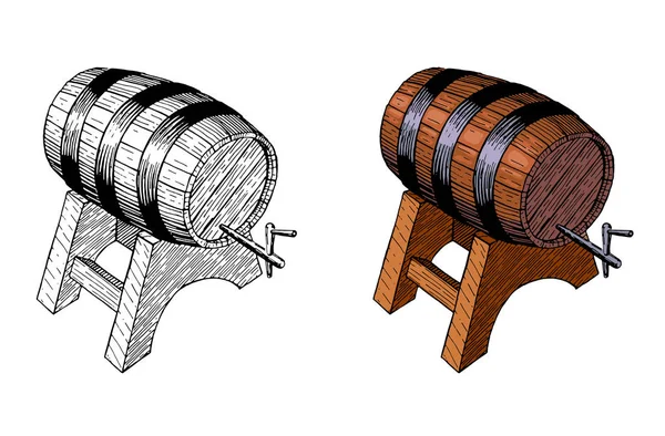 ahşap bira barrelt, el mürekkeple çizme, vektör