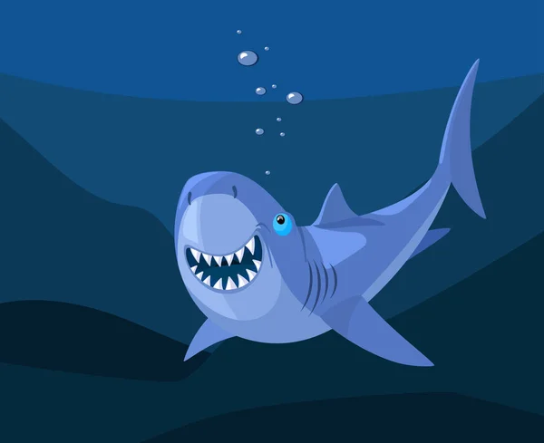 Žralok úsměvem, kreslené vektorové — Stockový vektor