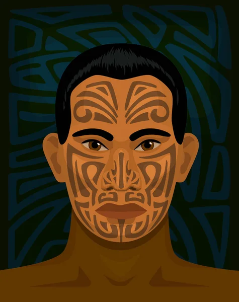 Maori-Mann mit tätowiertem Gesicht — Stockvektor