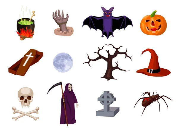 Halloween conjunto de ícones de desenhos animados — Vetor de Stock