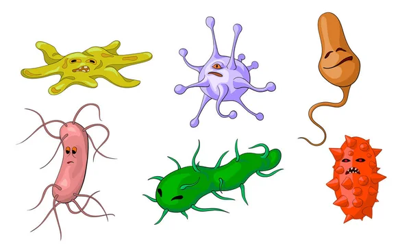 Мультфильм набор смешных персонажей микроба — стоковый вектор