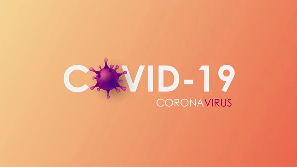 Covid-19 ve turuncu arkaplanda virüs mor hücre simgesi içeren koronavirüs metinleri.