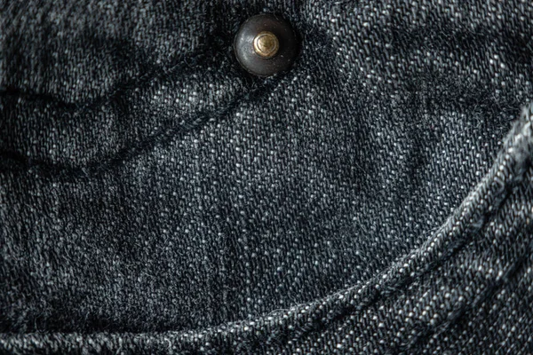Koyu Gri Kot Pantolonlu Perçinli Cep Yakın Plan Ayrıntılar Tekstil — Stok fotoğraf