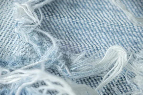 Doku Makrosu Beyaz Mavi Renkli Kot Pantolon Kabarık Lifler Iplikler — Stok fotoğraf