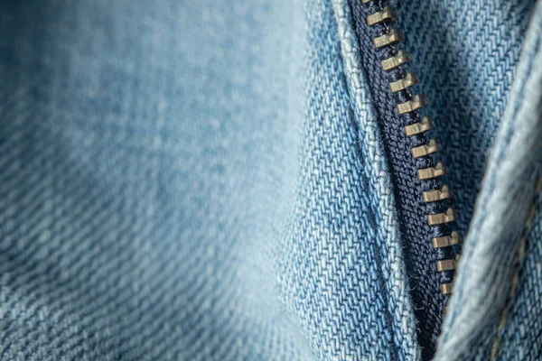 Mavi Kot Pantolon Fermuarı Açık Yakın Plan Ayrıntılar Tekstil Kumaş — Stok fotoğraf