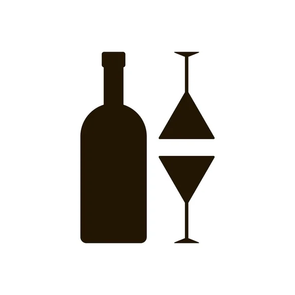 Garrafa de vinho e copos ícone no fundo branco. Eps 10 estilo plano . — Vetor de Stock