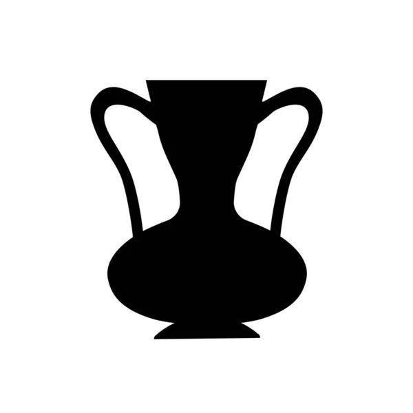 Tall beige jug with two handles. Antique clay vase. Old ceramic vessel