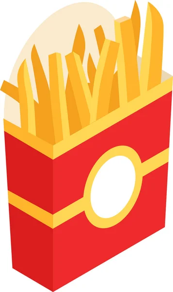 Batatas fritas em caixa de papel, isoladas. Ilustração vetorial, design plano. Batatas fritas fast food em um pacote vermelho. — Vetor de Stock