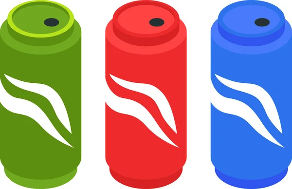 Soda en latas de aluminio de colores. Signo de bebidas frías. Ilustración vectorial en estilo de dibujos animados aislados sobre fondo blanco . — Vector de stock