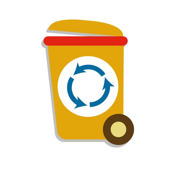 Mülltonnen und Tüten in flachen Stil-Ikonen. Vektor-Symbole von Müllsäcken, Müllcontainern und Dosen. Mit Recycling-Symbol. — Stockvektor