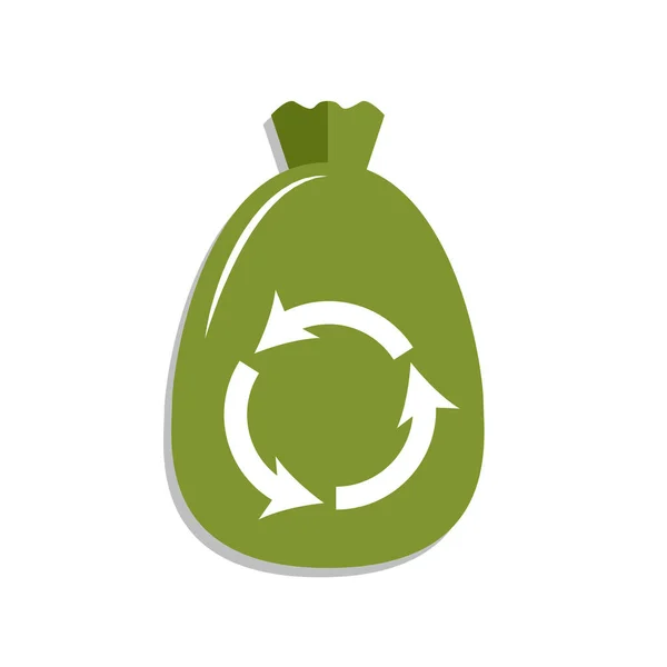 Vuilnisbakken en -zakken in platte stijl iconen. Vector iconen van vuilniszakken, vuilnisbakken en blikjes. Met recycle symbool. — Stockvector