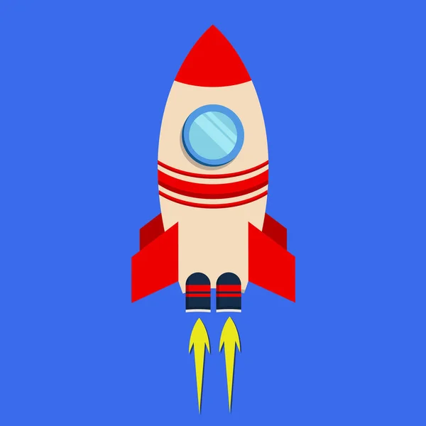 Rocket launch ship flat design on cyan background color. — Stock Vector