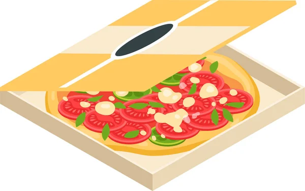 Finom pizza dobozban elszigetelt fehér háttérrel. Vektorkép. — Stock Vector