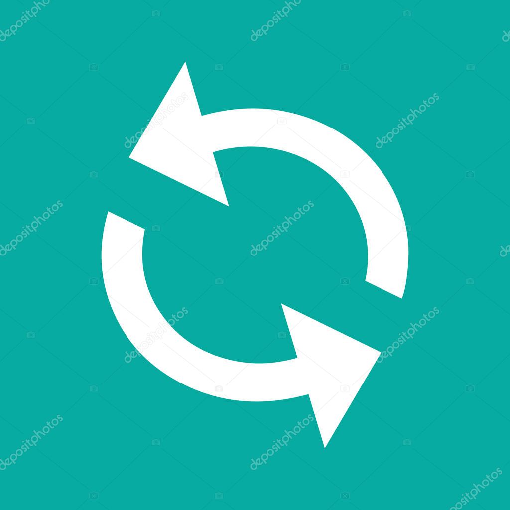 Recycle icon. For websites and apps. Image on turquoise background. Flat line vector illustration.