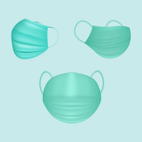 호흡 마스크 세트의 의학 호흡기마스크. 병원이나 오염때문에 마스크를 쓰지 않는다. COVID-19 코로나 바이러스 도움 말. — 스톡 벡터