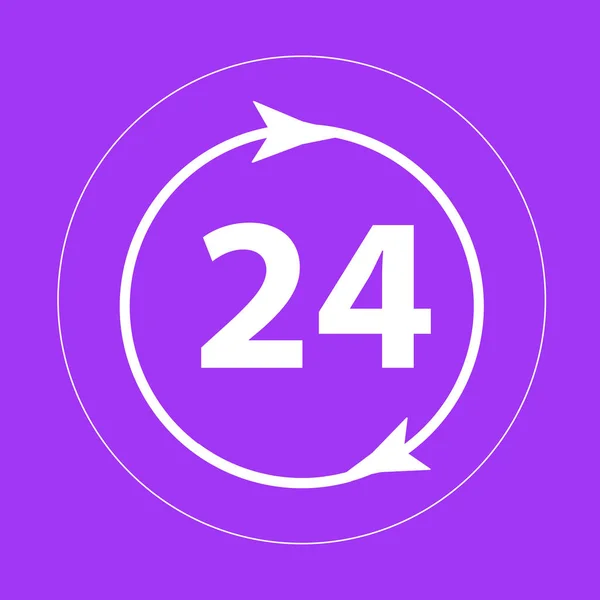 Icona di 24 ore isolata su sfondo viola. Illustrazione vettoriale . — Vettoriale Stock