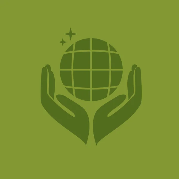Icono de estilo de corte de papel plano de dos manos sosteniendo la Tierra. Ilustración vectorial . — Vector de stock