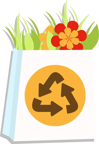 Müllsack mit Recyclingschild. Symbol für einen gesunden Lebensstil und Respekt vor der Natur. Müllabfuhr in der Natur. Flache Vektorillustrationen. — Stockvektor