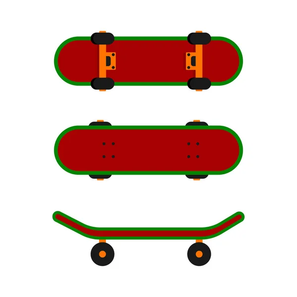 Skateboard en el deporte muy popular en el estilo plano de moda aislado. Skate board tabla de una sola pieza con cuatro ruedas para la conducción urbana. EPS 10 . — Vector de stock